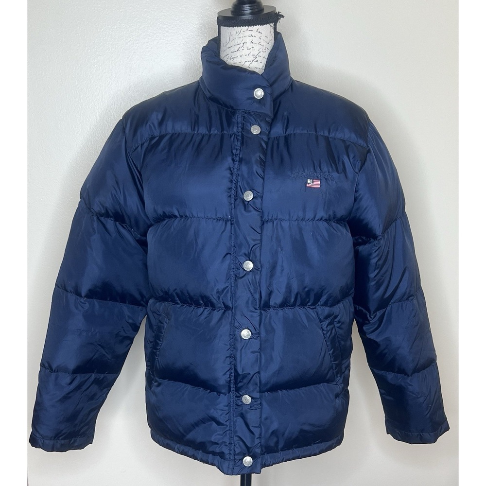 Ralph Lauren POLO Full Zip Puffer Down Fill Navy Flag Logo‎ XL Fits Like Large